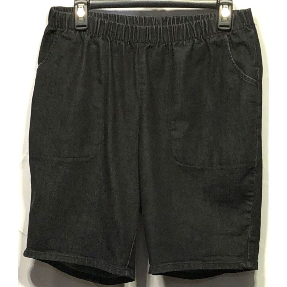 Woman Within Jean Shorts 16W Black Denim " Elastic Waist Capsule Mom Cottage